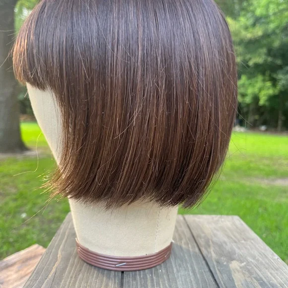MEDIUM BROWN SYNTHETIC FIBER TOPPER BOB LENGTH WITH BANGS - Picture 6 of 15